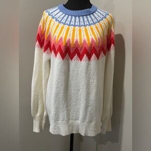 French Connection Essentials Geometric Fair Isle Sweater L Multi Colored
